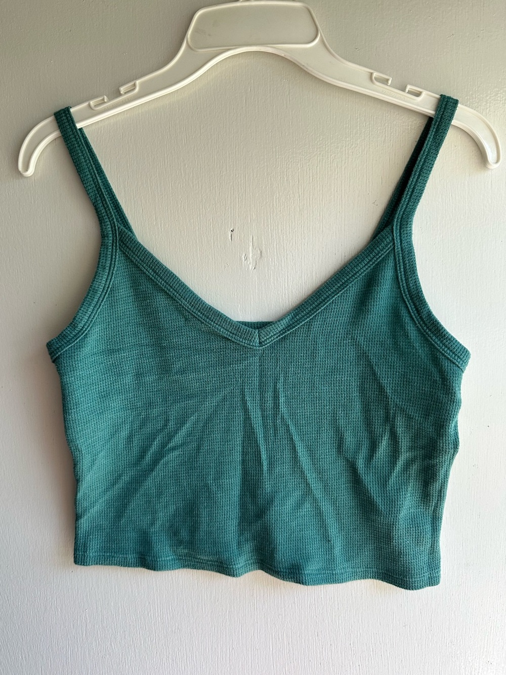 American Eagle Waffle Knit Crop Tank Top Medium Teal